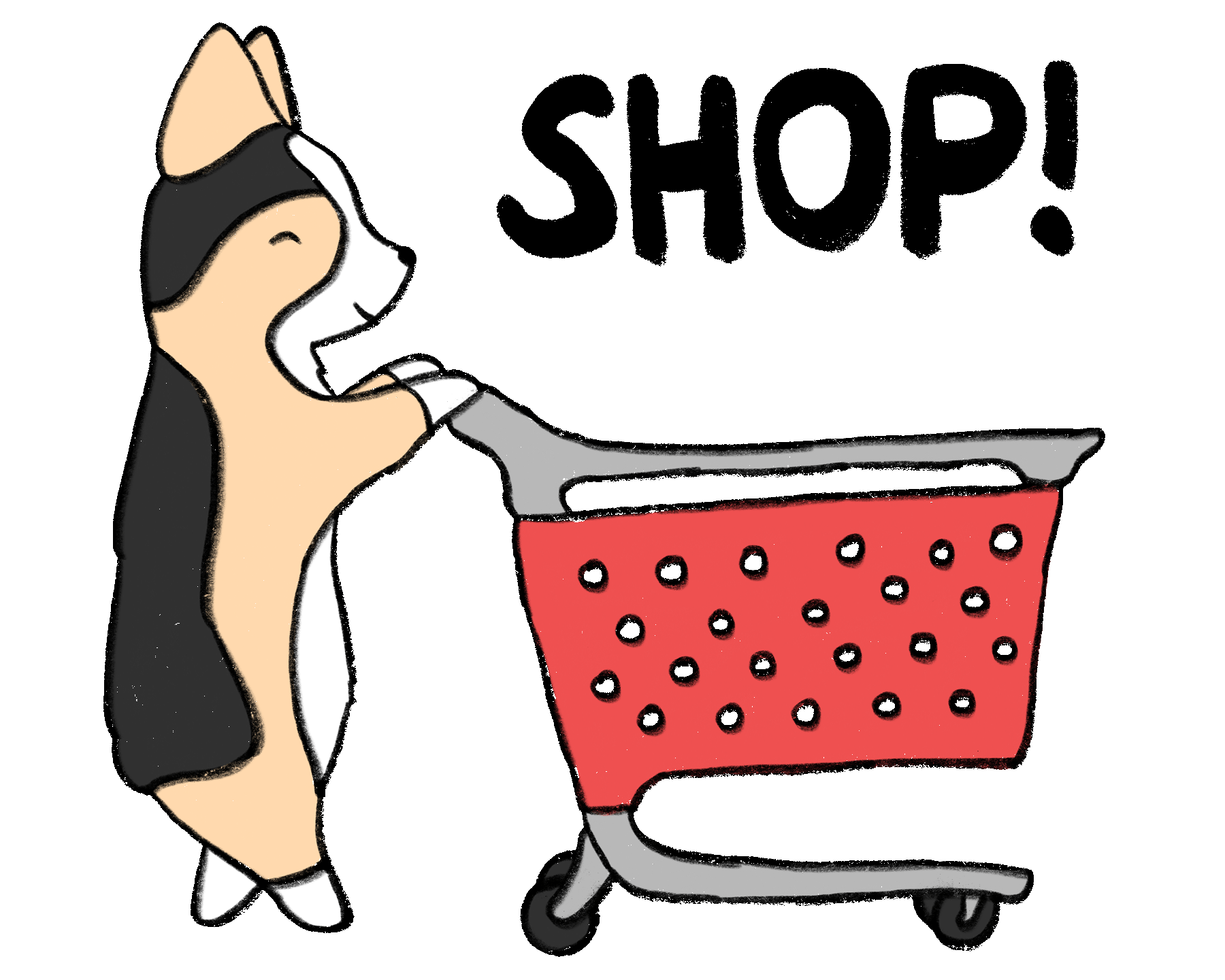 tiffbits corgi pushing shopping cart
